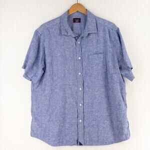 UNTUCKit Shirt 100% Linen Men's Size XL Blue Short Sleeve Button Up Breathable